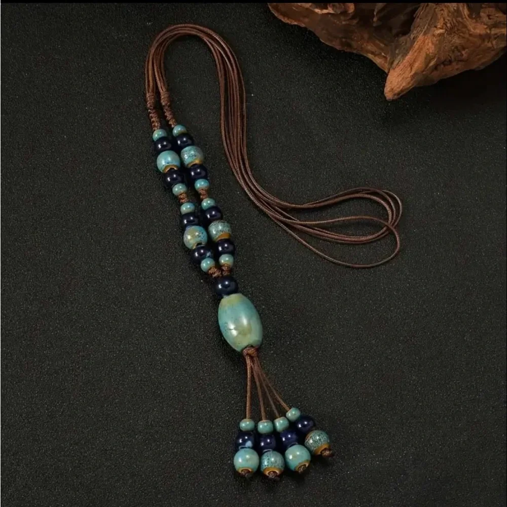 1pc Vintage Ethnic Style Boho Handwoven Ceramic Beaded Adjustable‎ Necklace
